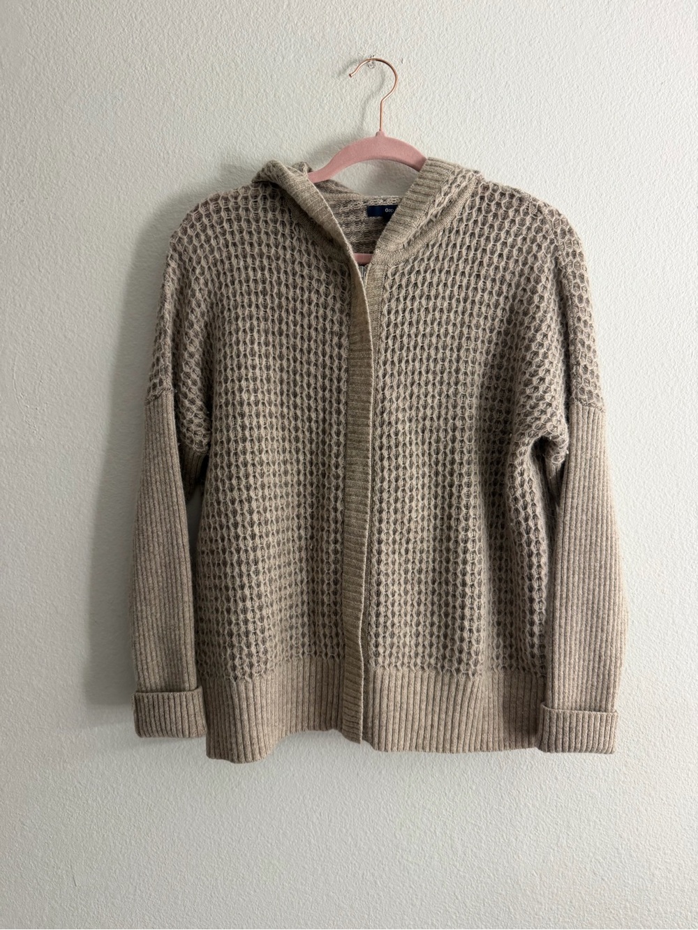 GAP Women’s Hooded Waffle-Knit Zip Up Sweater in Taupe Beige Size XS/S